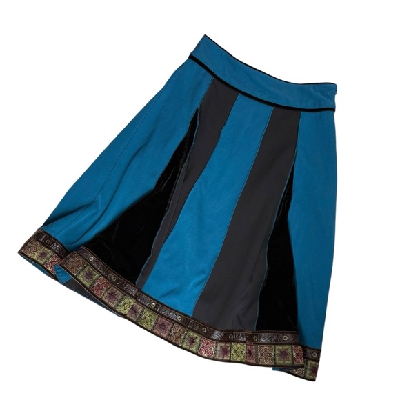 Vintage Spanner Blue Black Colour Block Panel High Waisted A-line Skirt Large - Picture 4 of 12